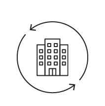 Icône représentant la transformation d'un bien immobilier.