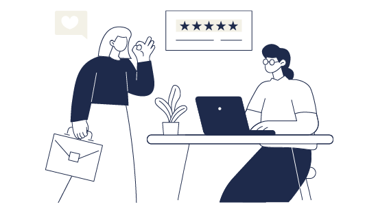 Illustration de partenaires professionnels se serrant la main dans un cadre de travail, symbolisant la la satisfaction client suite à un accompagnement en projet immobilier.